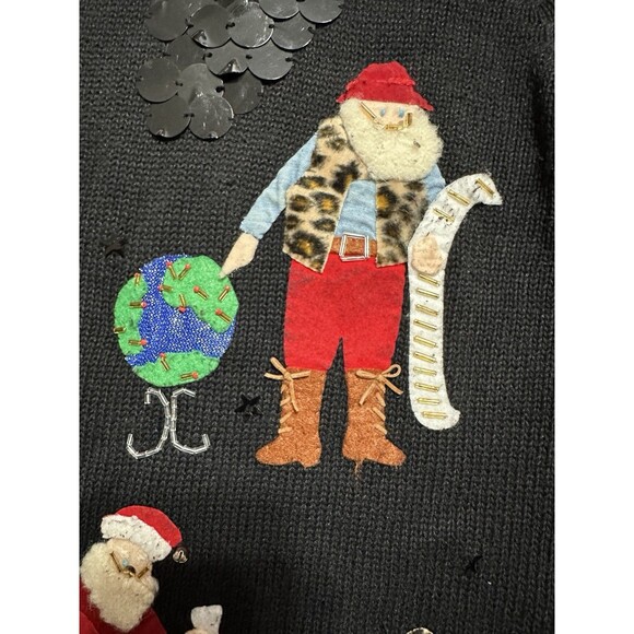 Christmas Sweater Santa Claus Susan Bristol Sz M Cowboy Pajamas Embellished VTG - Picture 14 of 16